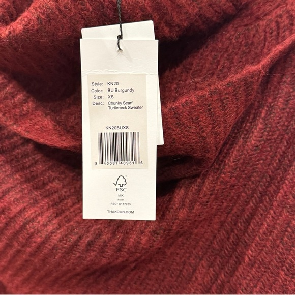 THAKOON‎ Woomen's Burgundy Chunky Scarf Turtleneck Sweater Size XS - Picture 11 of 13
